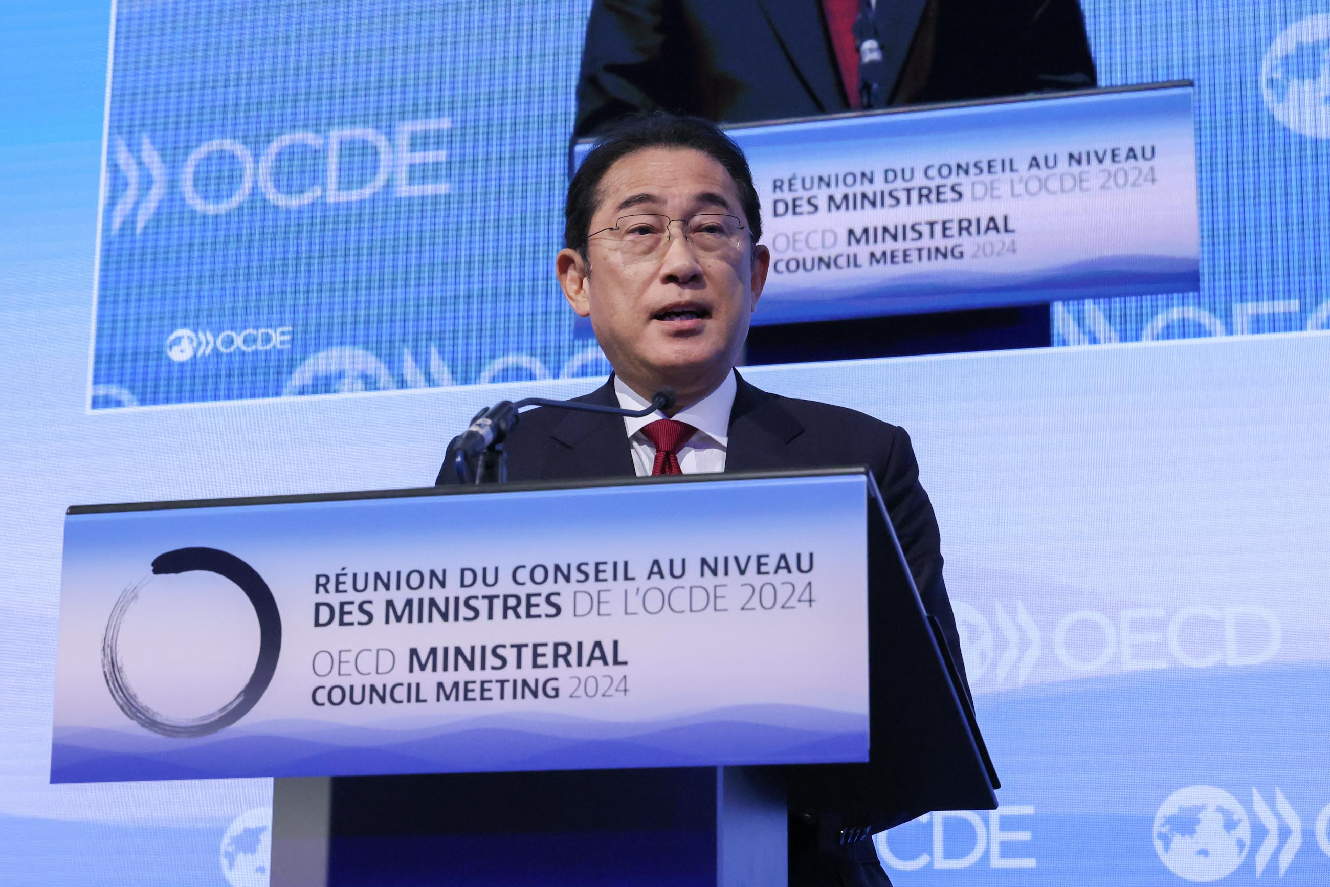 Prime Minister Kishida delivering a keynote speech at the Opening Ceremony of the Ministerial Council Meeting of OECD (1)