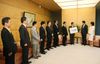 Photograph of the Prime Minister receiving a courtesy call from the governors of the member prefectures of the Childcare Alliance 2