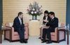 Photograph of Prime Minister Abe receiving a courtesy call from the President of the ICRC, Mr. Peter Maurer