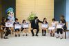 Photograph of the Prime Minister receiving a courtesy call from the winners of the Future Shinkansen Contest 2
