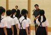 Photograph of the Prime Minister receiving a courtesy call from groups of junior reporters from Okinawa and Hakodate