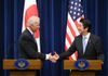 Photograph of Prime Minister Abe and the Hon Joseph R. Biden Jr., Vice President of the United States of America, shaking hands after the joint press announcement