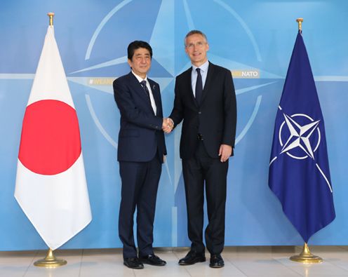 Photograph of the Prime Minister shaking hands with the NATO Secretary General