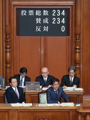 Photograph of the vote in the plenary session of the House of Councillors