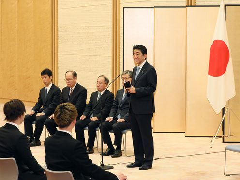 Photograph of the Prime Minister delivering an address