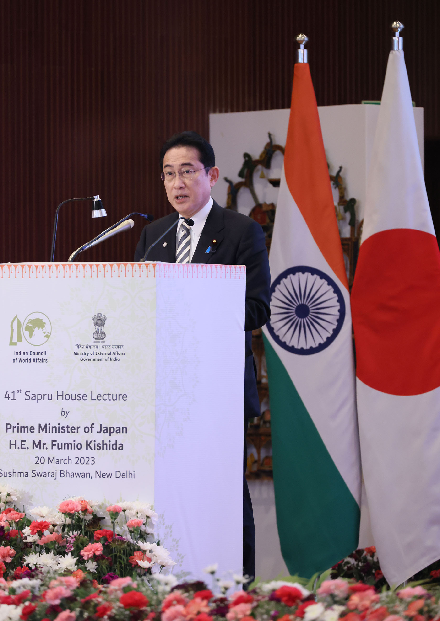 Prime Minister Kishida delivering a policy speech at the Indian Council of World Affairs (ICWA) (2)