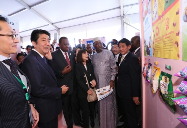 Photograph of the Prime Minister visiting the Japan-Africa EXPO (2)