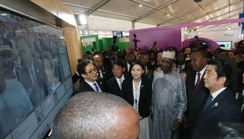 Photograph of the Prime Minister visiting the Japan-Africa EXPO (3)