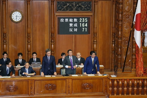 Photograph of the Prime Minister bowing after the vote at the Plenary Session of the House of Councillors