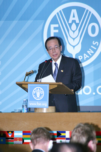 Photograph of the Prime Minister delivering an address at the High-Level Conference on World Food Security