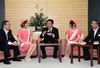Photograph of Prime Minister Noda receiving a courtesy call from the Governor of Fukushima Prefecture, Mr. Yuhei Sato, and Miss Peach ladies