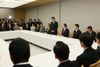 Photograph of the Prime Minister delivering an address after receiving the LDP's request on TPP