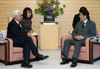 Photograph of Prime Minister Abe receiving a courtesy call from the External Affairs Minister of India, Mr. Salman Khurshid