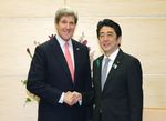 Photograph of Prime Minister Abe shaking hands with the Secretary of State of the United States, Mr. John F. Kerry 1