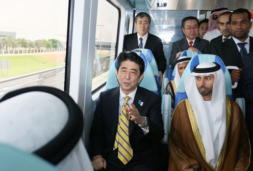 Photograph of the Prime Minister observing the Metro in Dubai