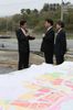 Photograph of the Prime Minister observing the rezoning project of the central area of Onagawa Town
