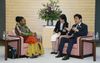 Photograph of Prime Minister Abe receiving a courtesy call from United Nations Millennium Development Goals Envoy for Africa Yvonne Chaka Chaka 2