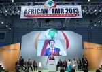 Photograph of the Prime Minister delivering an address at the African Fair