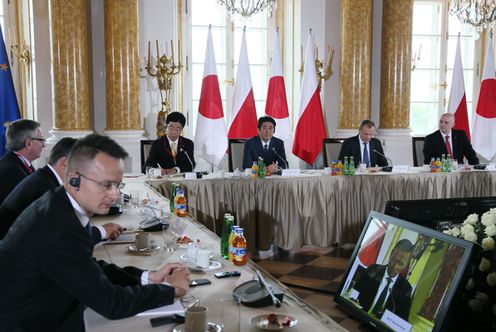 Photograph of the Prime Minister attending the V4 plus Japan Summit Meeting