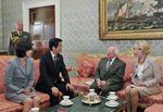 Photograph of Prime Minister and Mrs. Abe paying a courtesy call on Mr. Michael D. Higgins, President of the Republic of Ireland, and his wife.