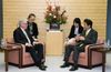 Photograph of Prime Minister Abe receiving a courtesy call from the Hon. Andrew Robb, Minister for Trade and Investment of Australia