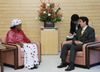 Photograph of Prime Minister Abe receiving a courtesy call from H.E. Ms. Zainab Hawa Bangura, UN Special Representative of the Secretary-General on Sexual Violence in Conflict