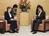 Photograph of Prime Minister Abe receiving a courtesy call from H.E. Miss Helen Clark, Administrator of the United Nations Development Programme