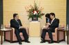 Photograph of Prime Minister Abe receiving a courtesy call from H.E. Mr. Nabil Fahmi, Foreign Minister of the Arab Republic of Egypt