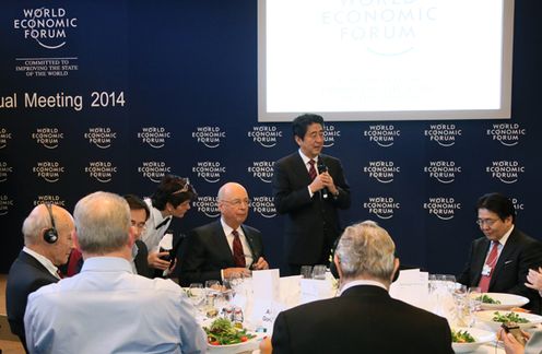 Photograph of the Prime Minister delivering an address at the lunch reception hosted by Professor Klaus Schwab, Executive Chairman of the World Economic Forum