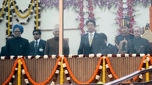 Photograph of the Prime Minister reviewing the Republic Day Parade (Pool photo)
