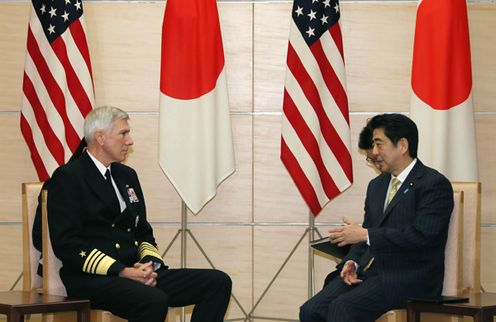 Photograph of Prime Minister Abe receiving a courtesy call from ADM Samuel J. Locklear, Commander, U.S. Pacific Command (1)
