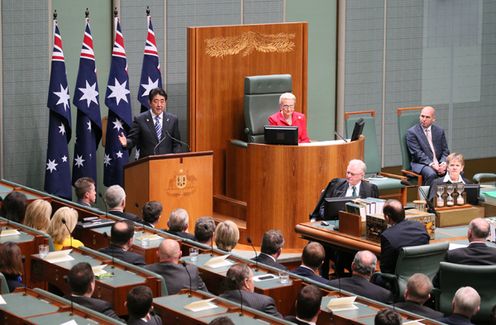 Photograph of the Prime Minister delivering an address to the Australian Parliament (2)