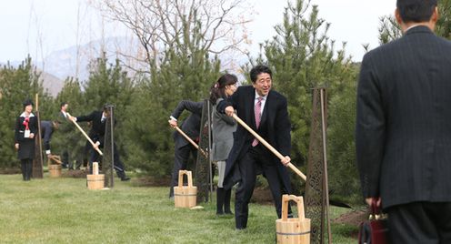 Photograph of the Prime Minister planting a tree (taken by the representative photographer)