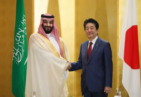 Photograph of the Prime Minister shaking hands with the Crown Prince of Saudi Arabia