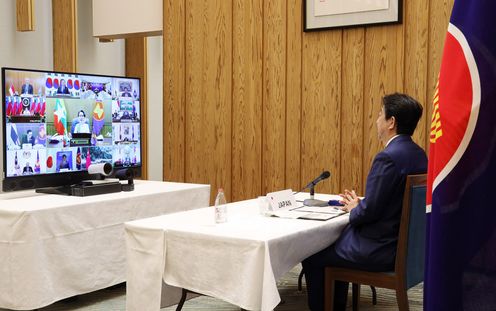 Photograph of the Prime Minister attending the video conference (2)
