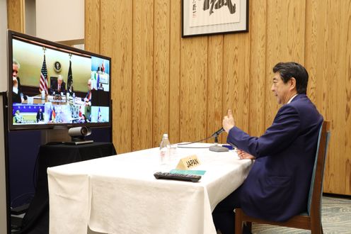 Photograph of the Prime Minister attending the video conference (1)