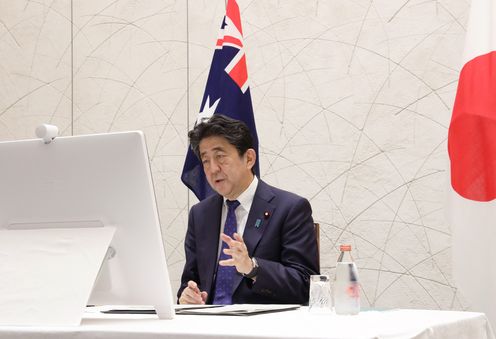 Photograph of the Prime Minister attending the video conference (1)