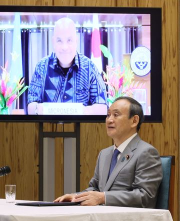 Photograph of the Japan-Micronesia video conference summit meeting (1)