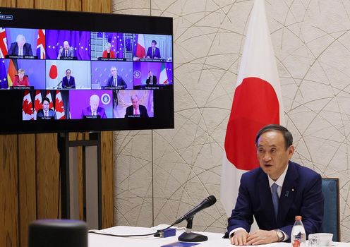 Photograph of the Prime Minister attending a video conference (1)