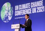 Photograph  of the Prime Minister delivering a speech at the COP26 World Leaders Summit (1)