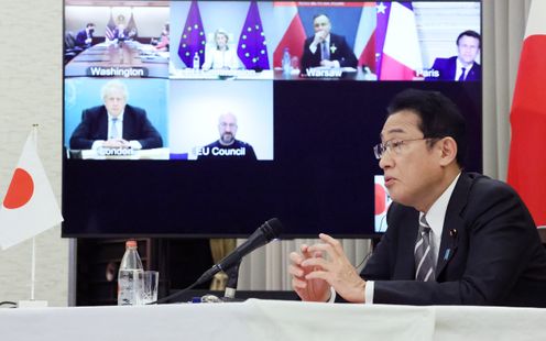 Photograph of the Prime Minister attending a video conference (1)