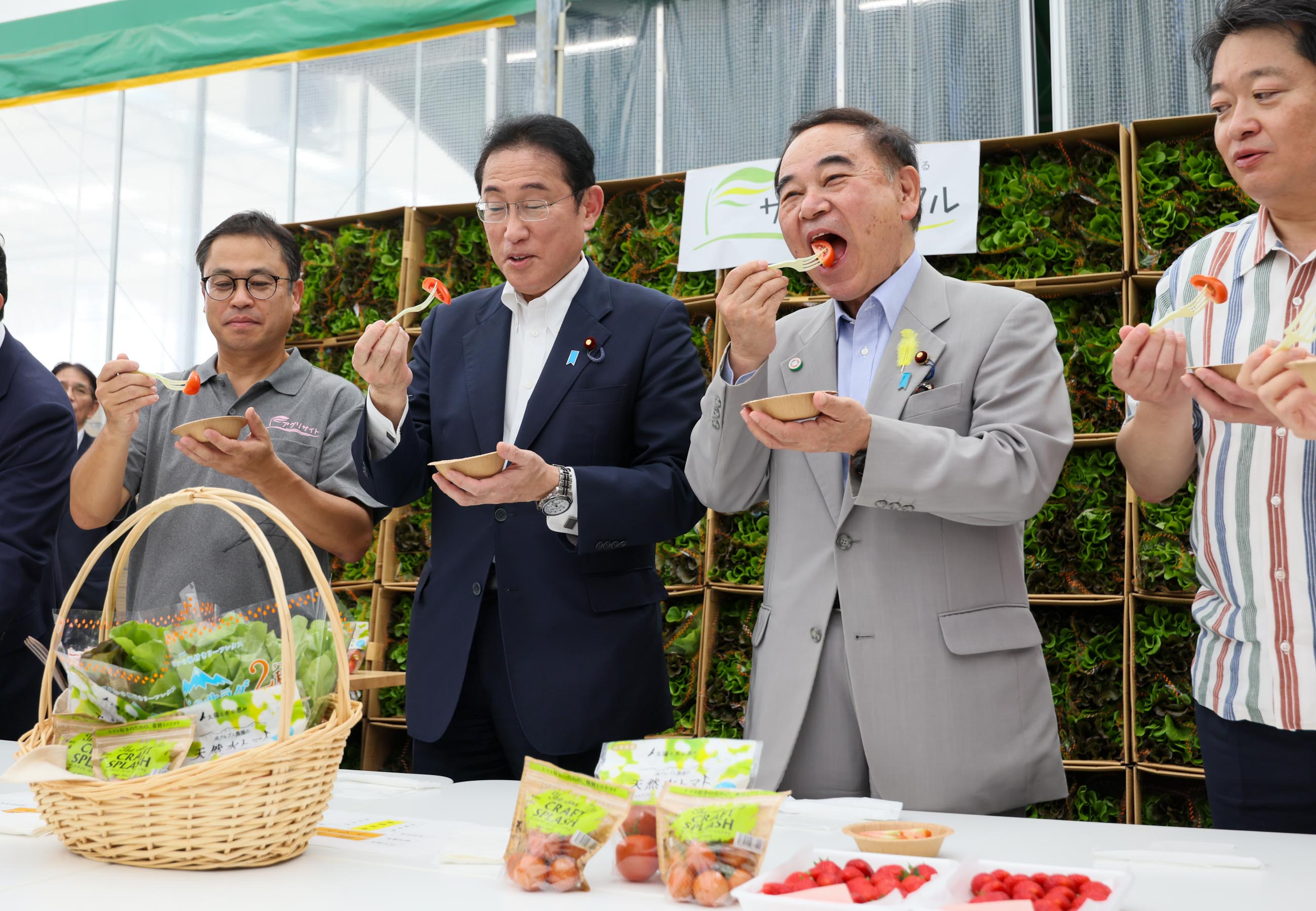 Prime Minister Kishida tasting tomato