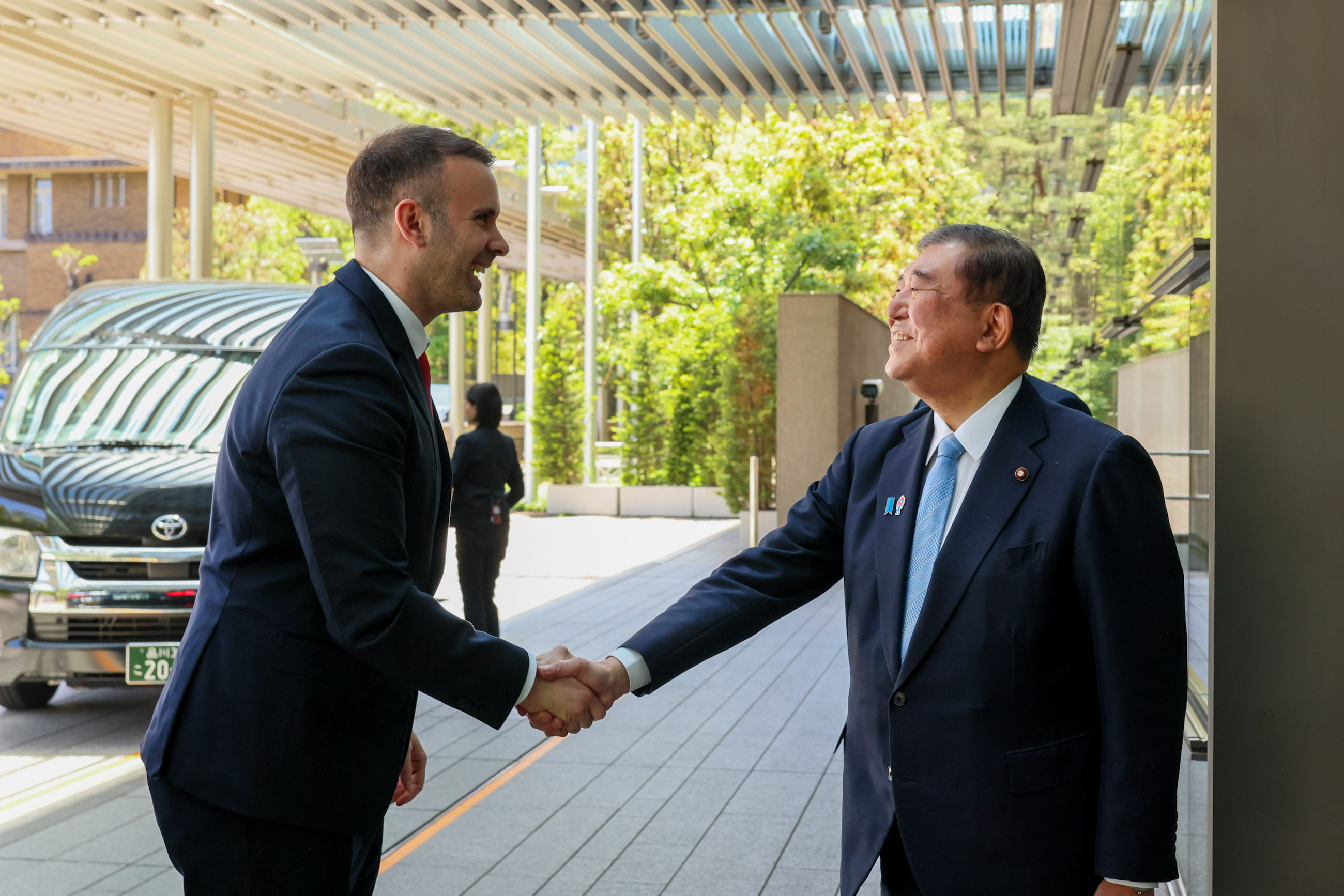 Prime Minister Ishiba welcoming Prime Minister Spajić