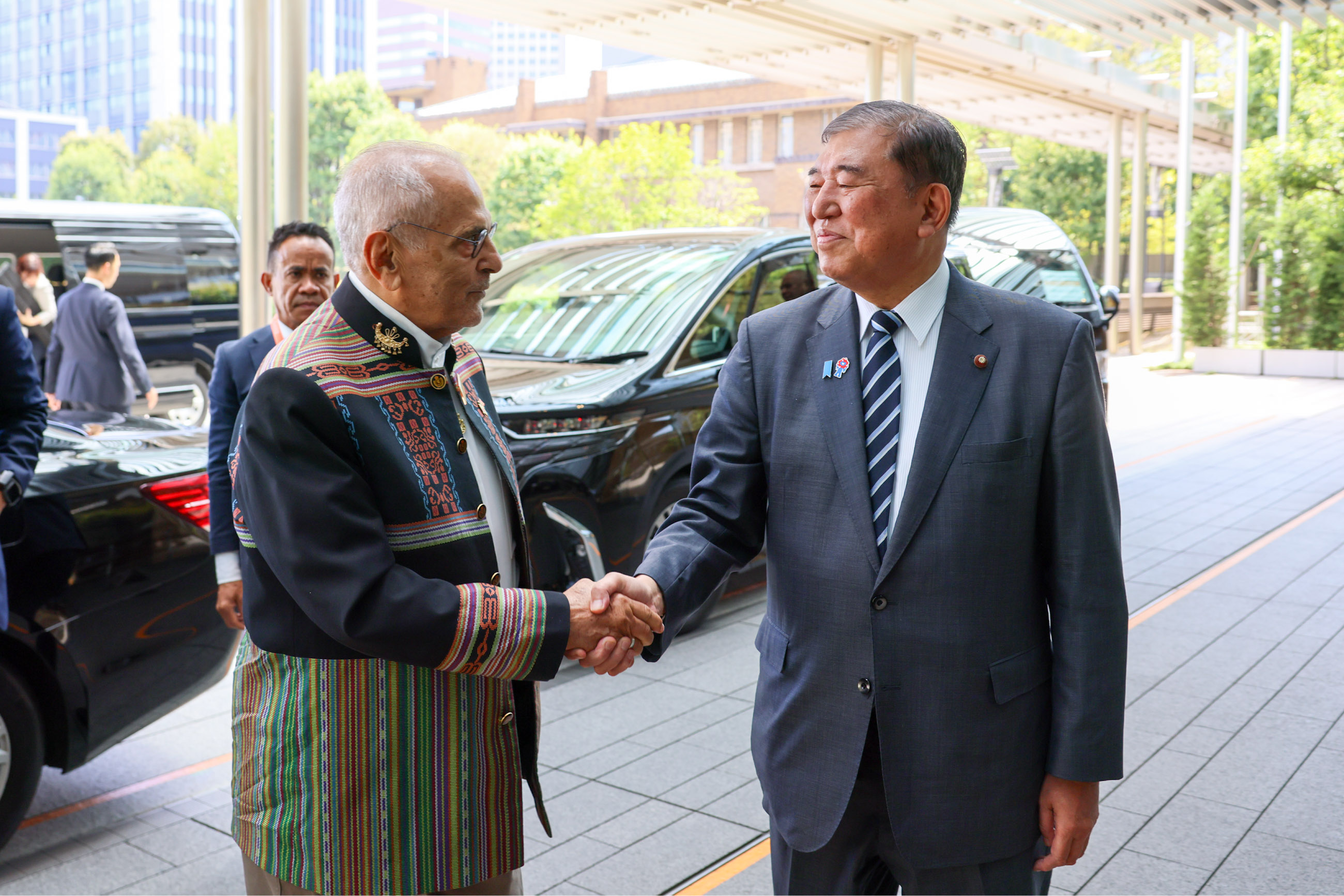 Prime Minister Ishiba welcoming President Ramos-Horta