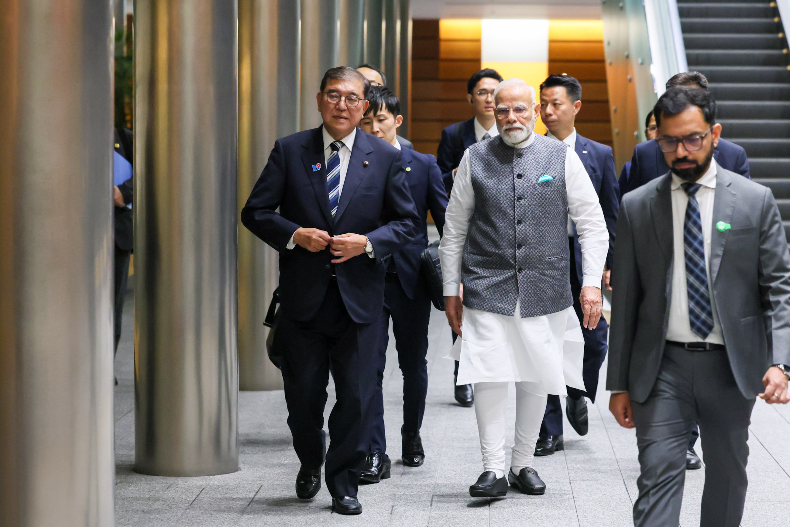 The two leaders ahead of the ceremony for the exchange of documents