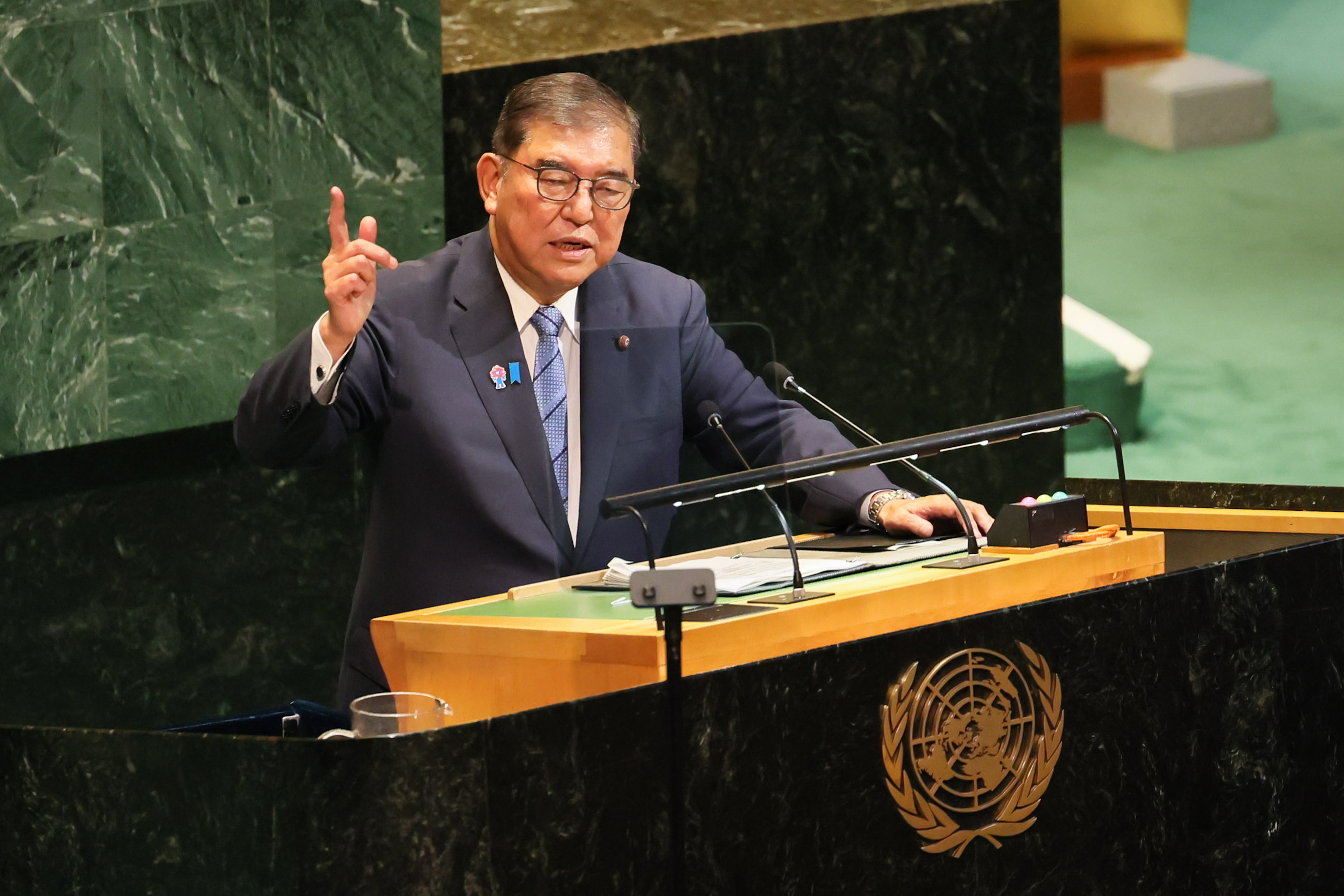 Prime Minister Ishiba delivering his statement at the General Debate of the UN General Assembly (8)