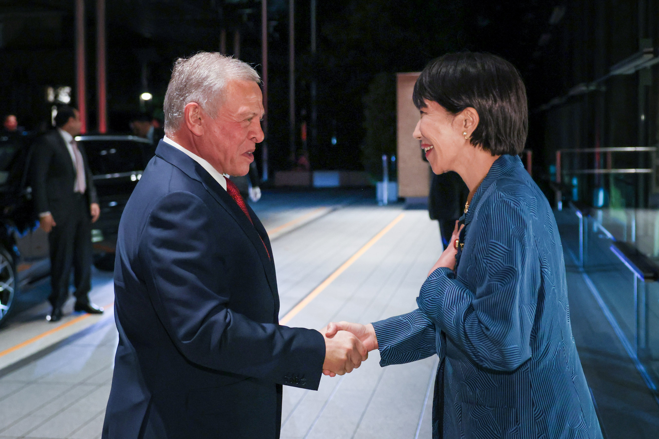 Prime Minister Takaichi welcoming King Abdullah II of Jordan 