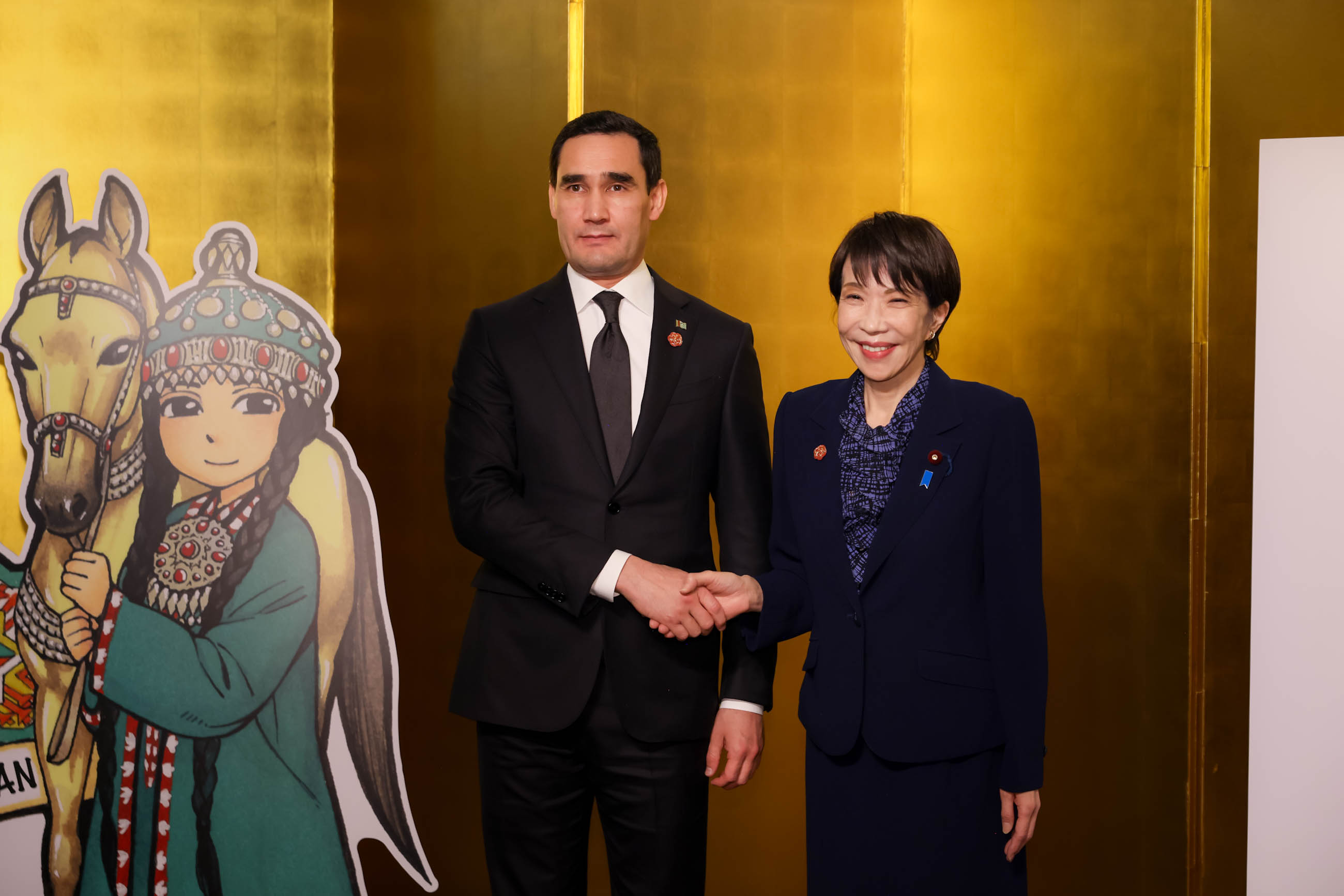 Prime Minister Takaichi welcoming President Berdimuhamedov of Turkmenistan 