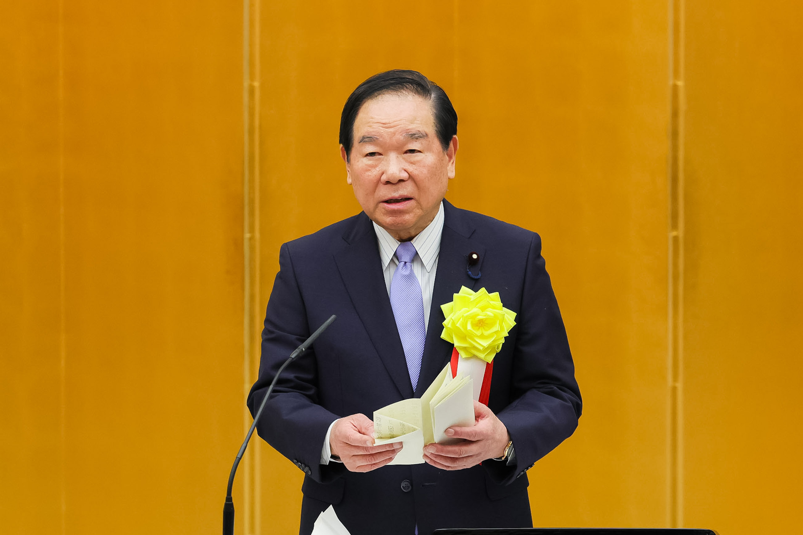 House of Representatives Speaker Nukaga delivering an address (1)