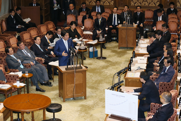 Photograph of the Prime Minister answering questions at the meeting of the Budget Committee of the House of Councillors (2)